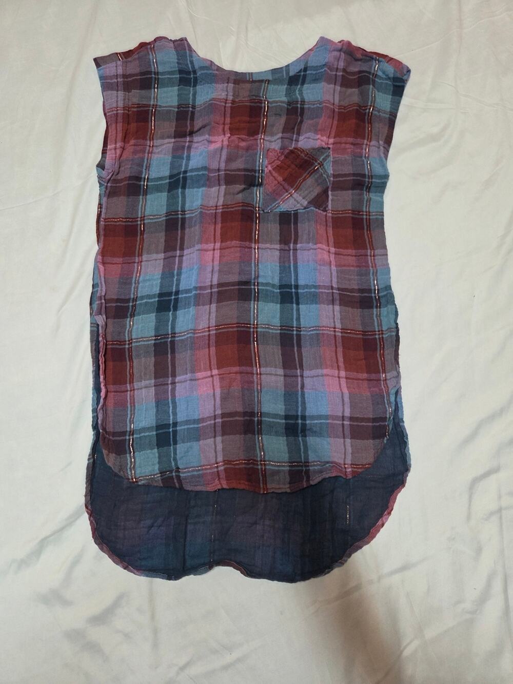 Women’s Sleeveless Plaid Tunic Top - Red & Blue